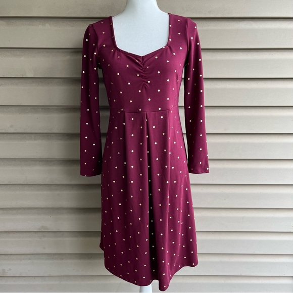 •Old Navy• NWOT Maroon Polka Dot Fit & Flare Knit Dress - Size Small - Picture 1 of 7